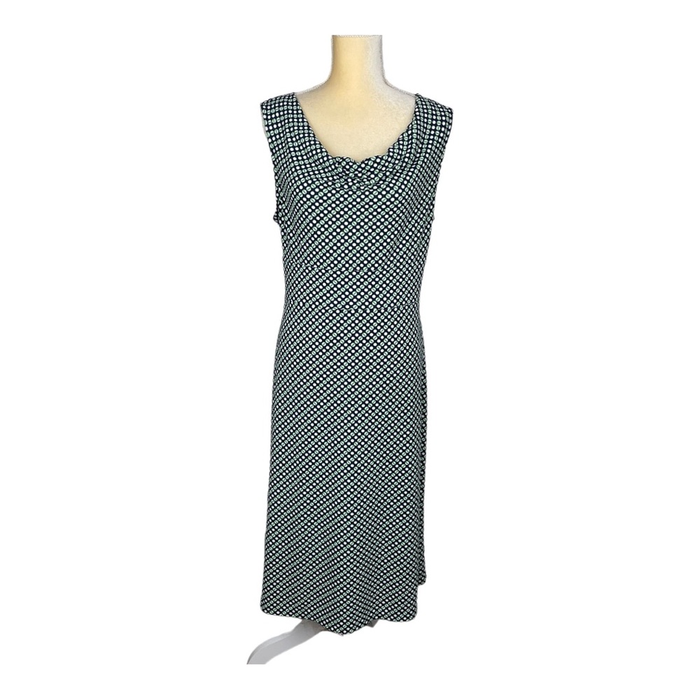 Talbots Geometric Print Cowl Neck Sleeveless‎ Dress Blue Green Size Large